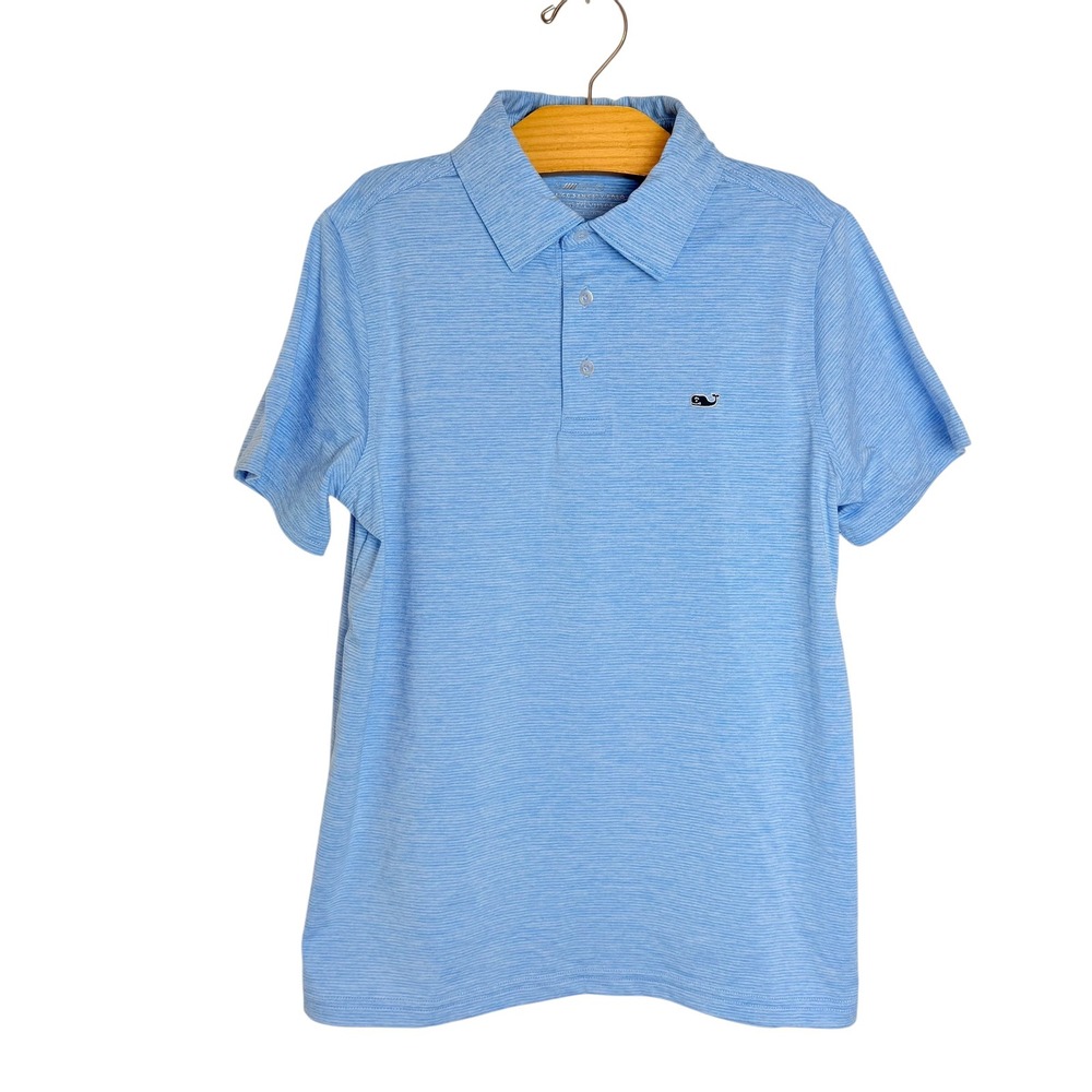 Vineyard Vines Boys Blue On-The-Go Sankaty Polo Shirt Size Medium 12-14 Striped